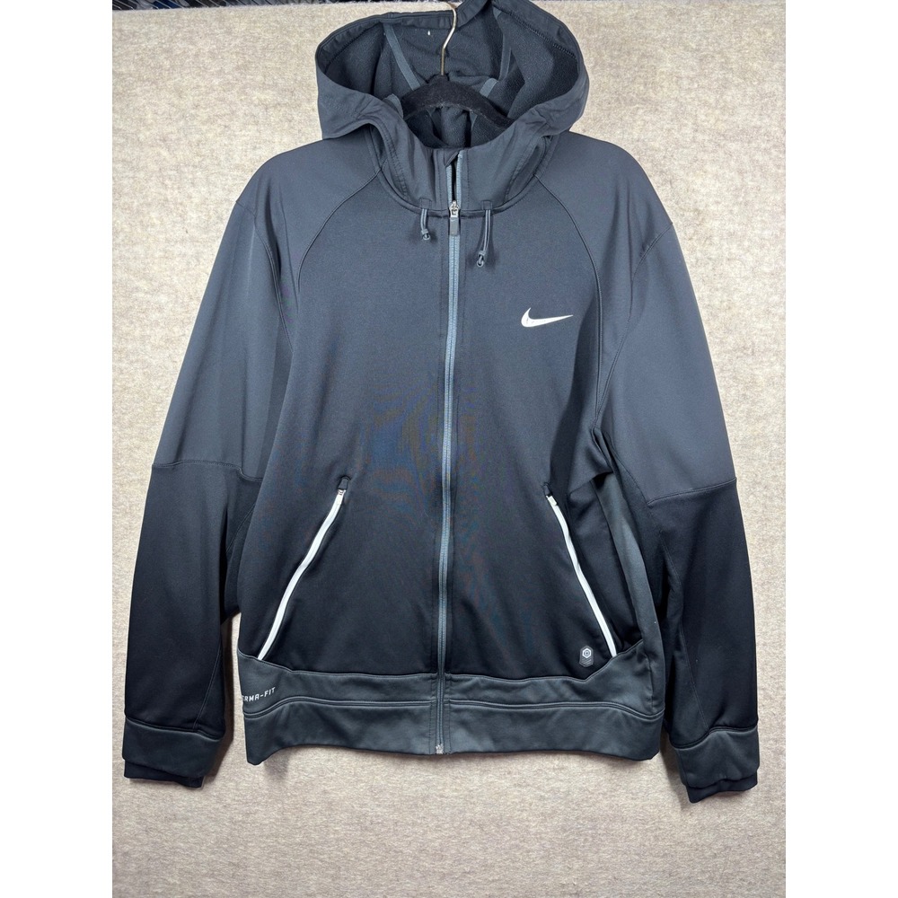 Nike Therma-FIT Hoodie Mens XL Black Gray Full‎ Zip Fleece Jacket Sweatshirt